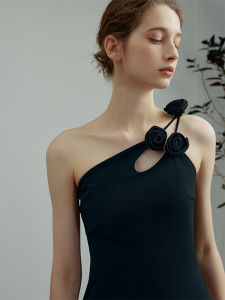 One Shoulder Flower Printed Fitted Dress