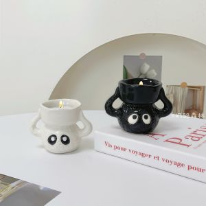Cute Cartoon Ceramic Candle Holder Creative Ambiance Sensation Desktop Decoration Aromatherapy Candle Base Scandinavian Style Home Decor
