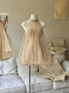 French Rich Lace Splicing Hang-neck Dress