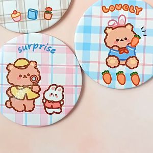Cermin Bulat Mini Lucu Kaca Saku Karakter Bear Astronot Mirror
