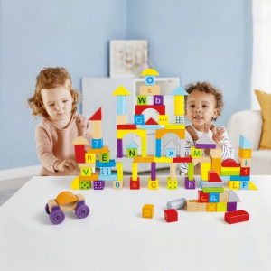 Hape | Educational Alphabet and Number Building Blocks 100 Pieces