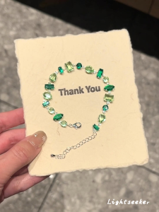 Green Geometry Zircon Tassel Bracelet  Spring Summer White Enhancing Skirt Accessory Sweet Style 925 Silver  out