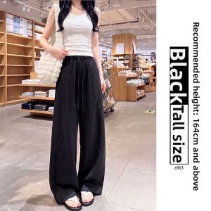 XIANYIJIAO | Slimming Drooping Gray Linen Wide Leg Trousers