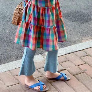 Summer New Childrens Beach Dress Baby Vest Skirt Colorful Plaid Strap Cotton Korean Style A-Line Skirt for Girls