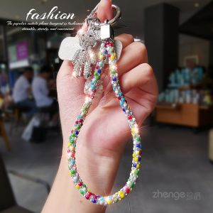 สร้อยข้อมือโทรศัพท์มือถือแบบสั้นประดับห้อยรูปหมีประดับเพชร สร้อยข้อมือแฟชั่นสุดหรูสำหรับผู้หญิง ชุบเงิน ชุบทอง ชุบสี