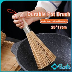 Baete Bamboo Wok Brush Cleaning Brush with Wooden Handle for Cleaning Dishes Cast Iron Pots Pans
