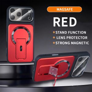 Luxury Lens Protector Invisible Kickstand Magnetic Case for iPhone 17 Air 16 15 14 Plus 13 12 11 Pro Max Armor Shockproof Cover