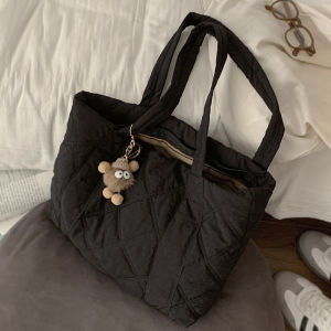 NALLCHEER กระเป๋าผู้หญิงกระเป๋าสะพายไหล่นุ่ม กระเป๋าสะพายผญ กระเป๋าฤดูใบไม้ร่วงและฤดูหนาวกระเป๋าช้อปปิ้งเดินทางความจุมากกระเป๋าทรงสี่เหลี่ยมมีหูหิ้วสะพายไหล่