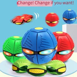 6 light Flat Ball Flying Ball Toy Throw Disc Ball UFO Flat Magical Flying Saucer Ball Magic Change Shape Toys Outdoor Step Ball Deformation Foot Ball with 3 Color LED Light for Kids