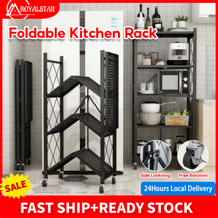 Royalstar 3/4/5 Layer Foldable Kitchen Rack with Wheels Installation ...