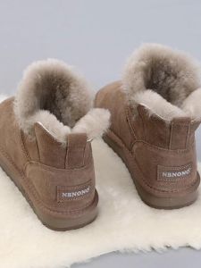WANGGONGZHU | Thickened Fur Leather Snow Boots Women Winter Short Warm Cotton Shoes Thick Bottom Real Leather Anti-slip Rubber Sole Boots