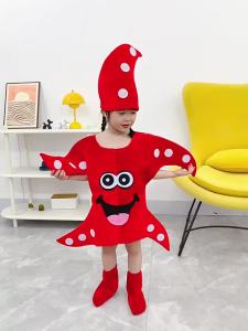 Kids Anime Starfish Cosplay Costume Animal Sea World Suede Performance Suits Child Dancing Dress Marine Life Clothing Set Hat Clothes Shoes