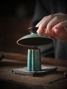Fushan Tang Chinese Style Tea Ceremony Accessories Stone Green Glaze Kiln Change Tea Pot Lid Tray Display Piece Handmade