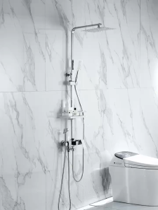 Instant Heater Rain Shower Stainless Silver Shower Set Bathroom Home RainFall Full Set with Storage Shelf with Shower head