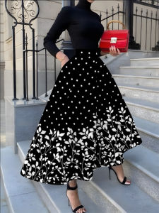 Printed Design Four season casual style polka dot and leaf pattern half skirt