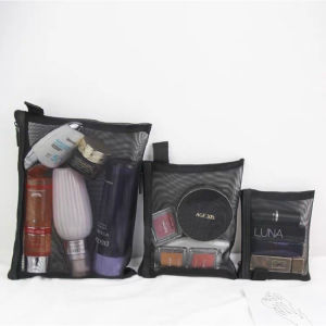 S/M/L Portable Travel Make Up Storage Bag Black Mesh Cosmetic Bag Carry on Cosmetic Storage Bag
