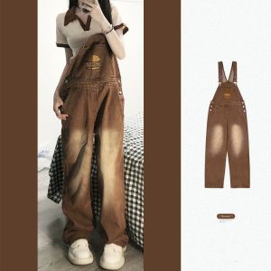 Slimming Effect American Style Embroidered Denim Overalls Womens Loose Fit Spring Autumn plus Size MM One-Piece Pants