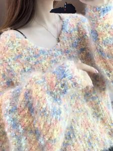 WANGGONGZHU | Thickened V-Neck Sweater Women Autumn Winter New Casual Loose Style Short Length Sweater Princess Style Warmth Heating Function