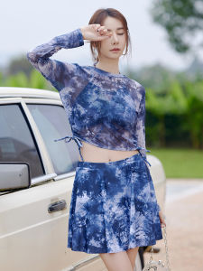 plus Size Womens Swimwear Three Piece Set Skirt Style Belly Cover Conservative plus Size Girl Meat Covering Separate Suit