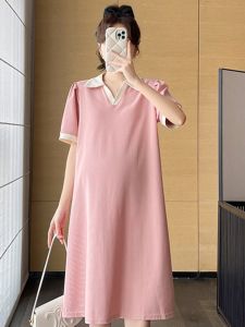 Váy Bầu Thời Trang Mùa Hè Tay Ngắn Cổ Bẻ Nhiều Màu Phong Cách Hàn Quốc Váy Cotton Dài Vừa Phải Cho Bà Bầu