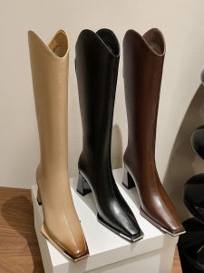 Genuine Leather Boots Boots Women 2024 New Arrival Best Selling Spring & Fall Chunky Heel High Heel High Boots Knight Boots Brown