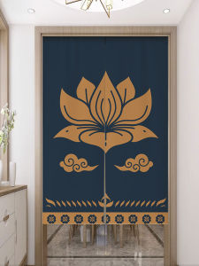 Chinese Lotus Door Curtain and Partition Curtain For Home Bedroom Punch-Free Half Curtain Cloth Covering Toilet Living Room Bathroom Hanging Curtain
