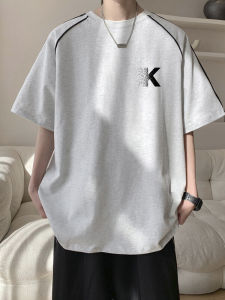 เสื้อยืดแขนสั้นผ้าฝ้ายแท้สไตล์อเมริกันสำหรับผู้ชาย ฤดูร้อน 2025 ใหม่ เสื้อยืดหลวมๆ สำหรับเยาวชน ทรงหลวมๆ ลำลอง