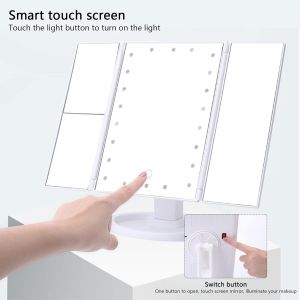 Makeup Vanity Mirror with Lights Adjustable Brightness 1X/2X/3X Magnification Touch Screen Trifold Cosmetic Mirror Women Gift