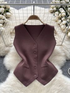 Vest Vest Womens Stylish Bandage Dress Outer Sleeveless Tops Fashion All-Match Single-Breasted Western Style Waistcoat