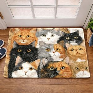 VIKAMA Black White Cat Hiding Blanket Cute Big Eye Pet Art Flannel Door Mat Non Slip Entryway Bedroom Living Room Home Decor