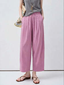 Slim Fit Lightweight Pink Balloon Trousers Women New Casual Loose Straight 9-Part Wide Leg