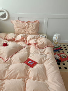 Pure Cotton Washed Bedding Set Double Layered Simple Solid Color Three Piece Bed Sheet Bed Cover Quilt Cover Four Piece Set