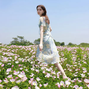 3COLOUR·S | Ruffled Floral Summer Dress Holiday Style Light Blue