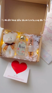 Set Quà Tặng Gấu Bông và Nước Hoa SonThiệp Đèn led 20/1020/11 Valentine 14/2 8/3 Noel Sinh Nhật tặng bạn người yêu
