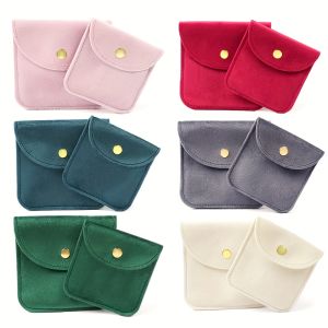2pcs Jewelry Bags Snap Button Soft Velvet Bag Envelope Packaging Bag Wedding Gift Bracelet Necklace Earring Ring Storage Bag