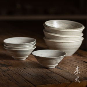 Retro Glazed Ceramic Bowl Noodle Soup Bowl Rice Bowl Dessert Fruit Salad Bowl Wabi-Sabi Style Coarse Porcelain Porcelain Bowl