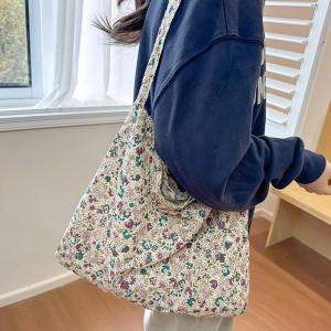 กระเป๋าผ้าใบทรงถุงซีทรูขนาดใหญ่สำหรับเด็กผู้หญิง ปักลายดอกไม้ กระเป๋าสะพายไหล่แบบลำลอง กระเป๋าผ้าใบสไตล์เกาหลี
