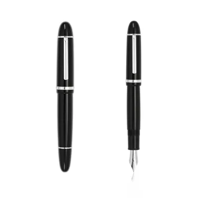 JinHao X159 Acrylic Black Fountain Pen Metal Clip Extended Fine Nib F 0.5mm for business office and school stationery gifts