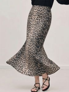 Basic House | White Leopard Print High Waist A-Line Skirt