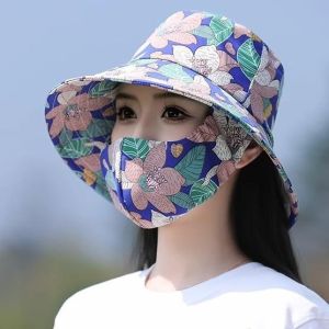 Women New Sun Visor Hat with Face Mask Wide Brim Flap Hat Face Sunblock Beach Hats with Face Cover Outdoor Summer Sunscreen UV Protector