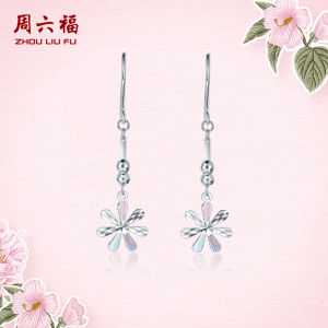 ZHOU LIU FU 周六福 950 Pure Platinum Drop Earrings for Women Fashion Flower Earring Korean Style Shiny Wedding Party Jewelry PT095242