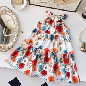 Summer Girls Vacation Casual Floral Print Sleeveless O-Neck Loose A-Line Dress 1 Pc 3-7 Years Kids Fashion Clothes