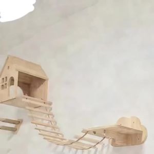 Natural Wood Cat Climbing Ladder Bridge Tree Versatile for Cages Wardrobes Ideal for Playful Kittens Pet Furniture Accessories