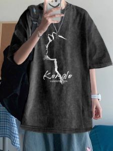 KETONG | American Retro Streetwear Heavily Washed Short Sleeve T-Shirt 5/8 Sleeves
