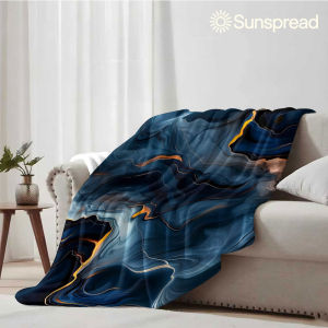 Beast Kingdom | Dark Blue Gold Marble Soft Warm Flannel Blanket Lightweight Cozy Christmas Halloween Home Decor Room