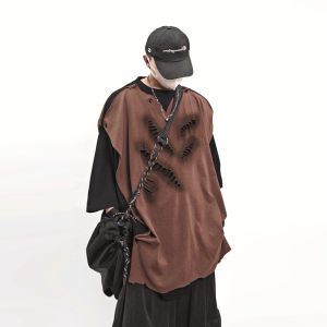 Retro Post-Apocalyptic Illusion Two-Piece Design Loose Distressed T-Shirt Short Sleeves