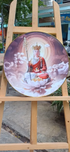 Tranh 5D Quan Thế Âm Bồ Tát tranh Phật giáo dáng tròn chất liệu gỗ in tráng gương bọc viền