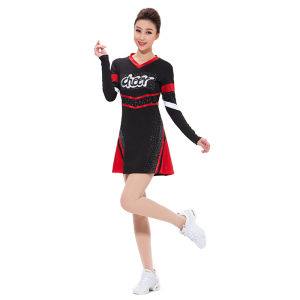 Black Long Sleeve Gymnastics Outfit Female Set Glittering Cheerleading Uniform Stage Performance Sportswear Fitness Fan Gear