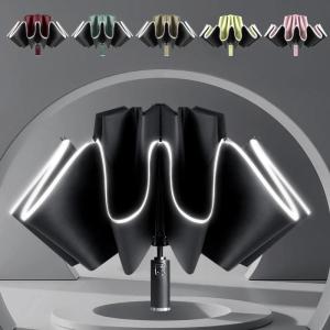 Three Fold Reflective Ten Ribs Automatic Male Reverse Full Blocking Umbrella