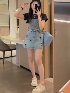 Gdhes house กระโปรงสั้นแฟชั่น เย็บปักถักร้อยโบว์ สไตล์เกาหลีน่ารัก cv75